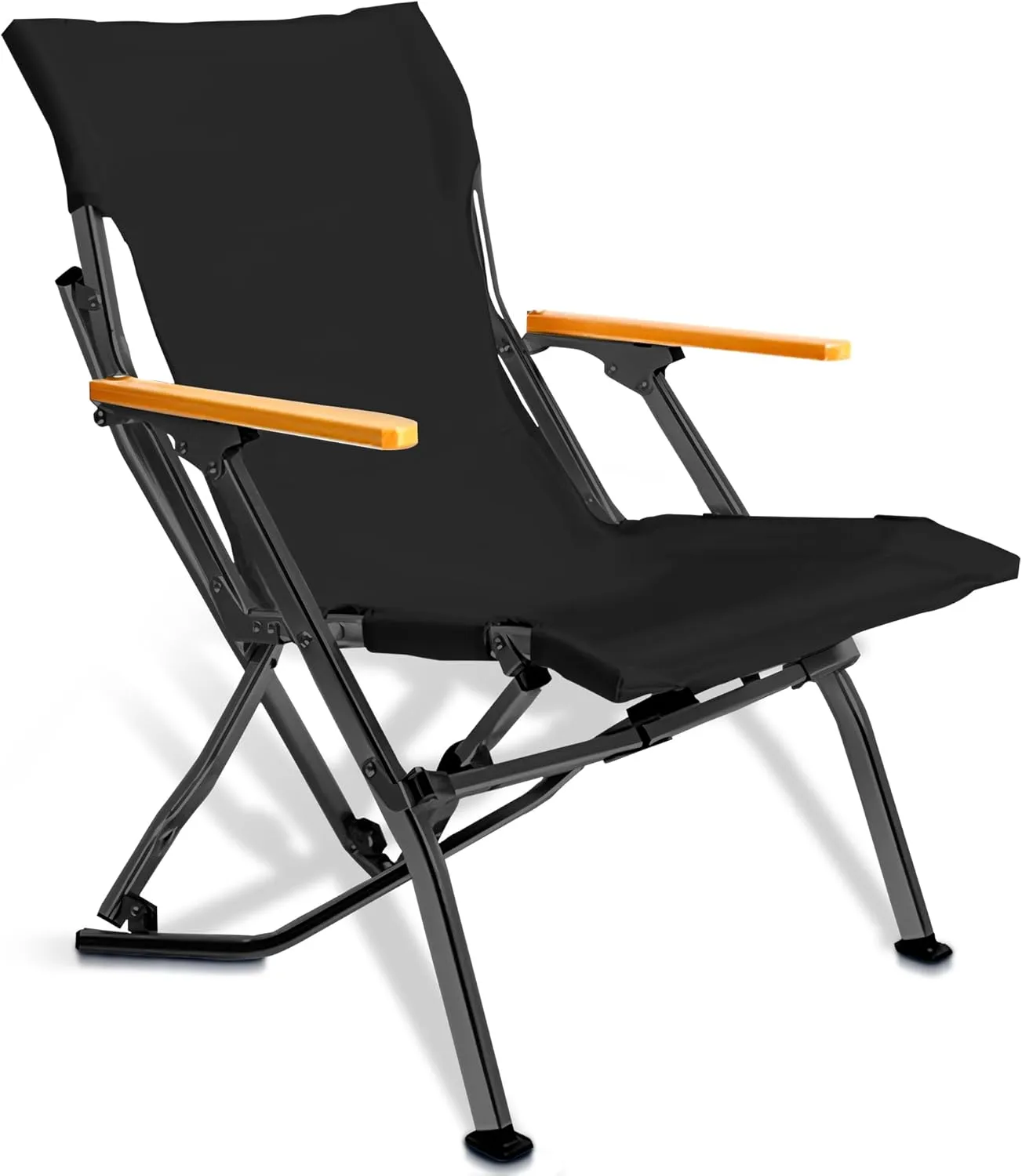 GRETERST Camping Chair Folding Portable Beach Lawn Arm Foldable Chair, Black-lowback