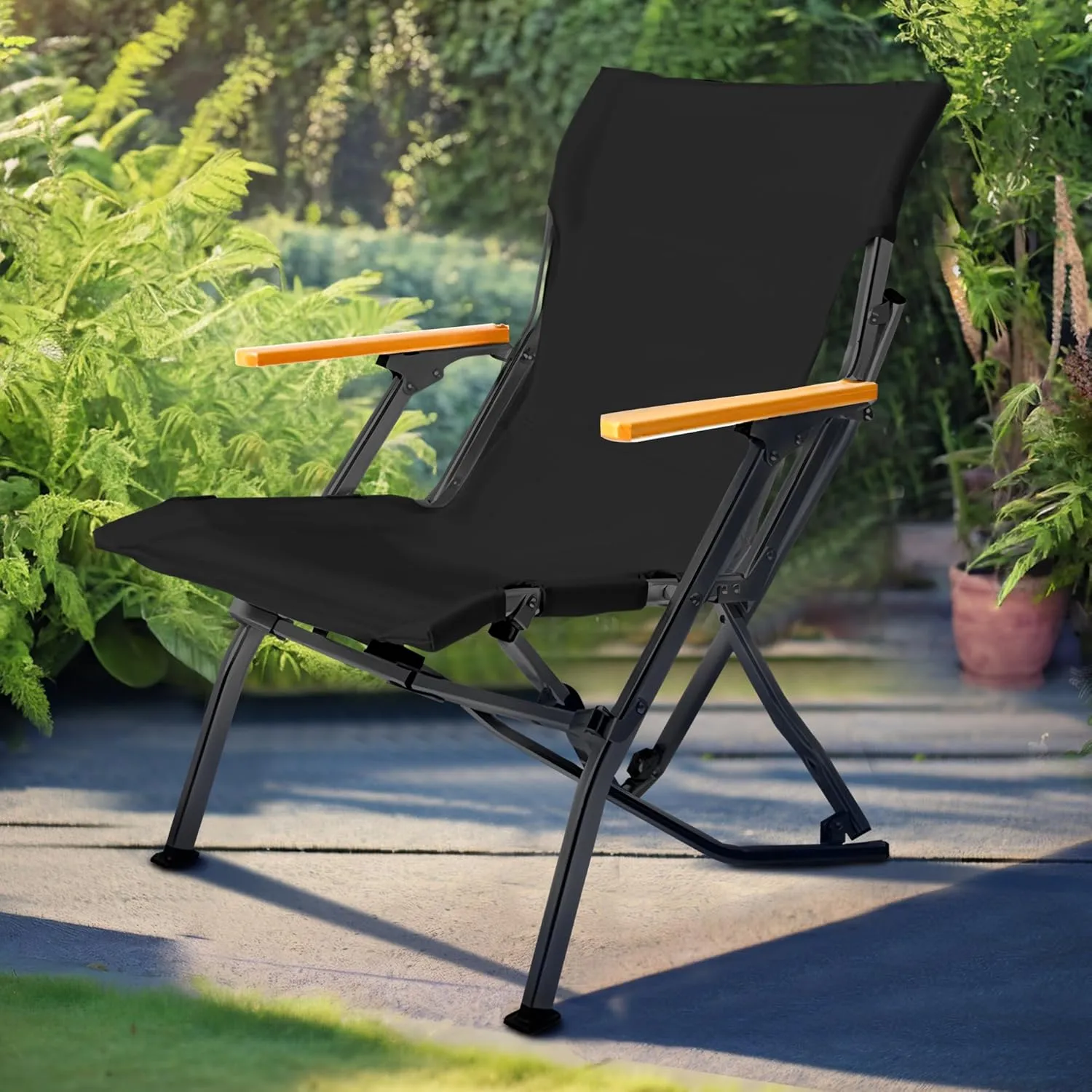 GRETERST Camping Chair Folding Portable Beach Lawn Arm Foldable Chair, Black-lowback