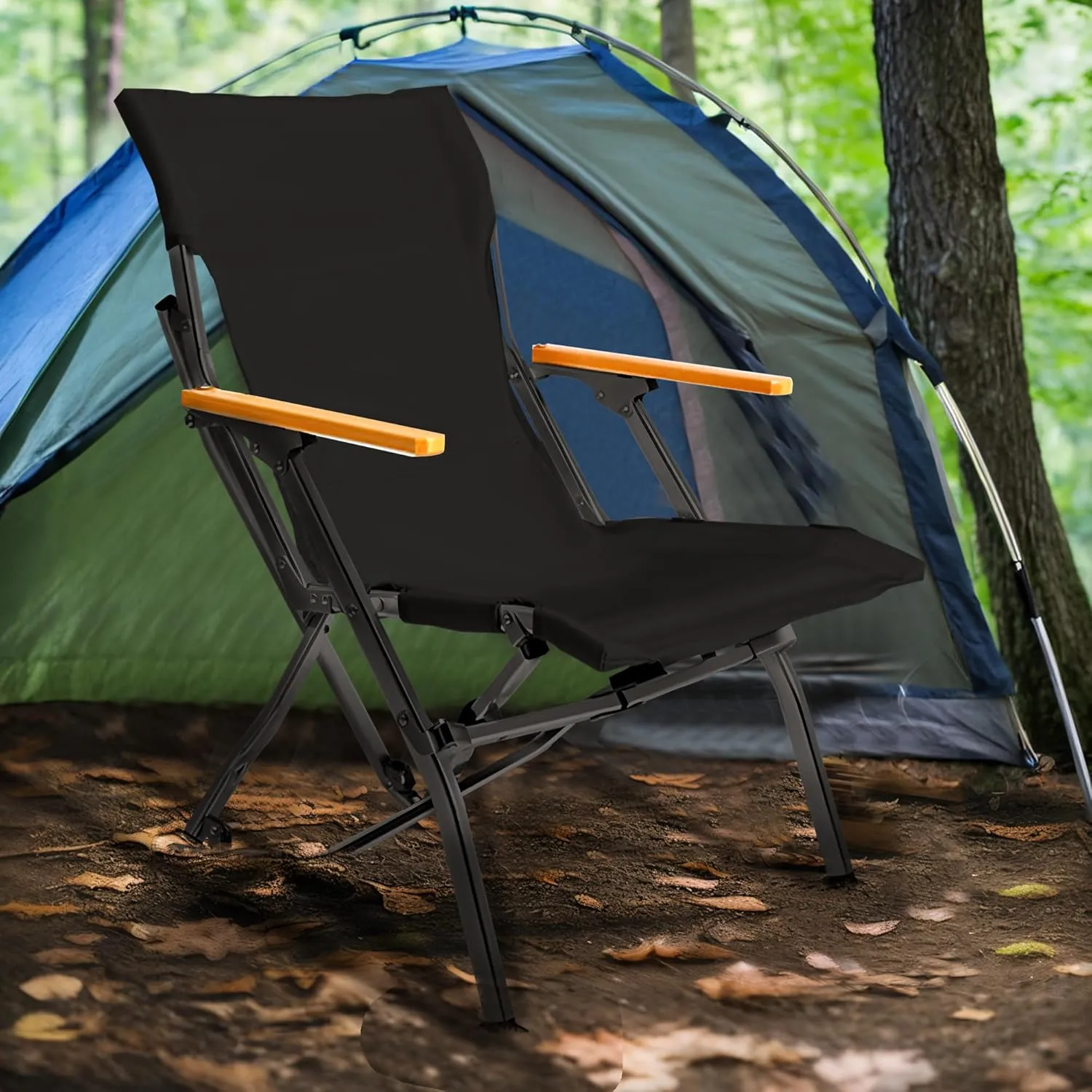 GRETERST Camping Chair Folding Portable Beach Lawn Arm Foldable Chair, Black-lowback