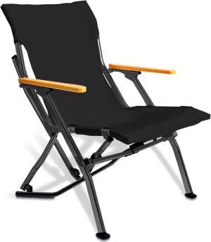 GRETERST Camping Chair Folding Portable Beach Lawn Arm Foldable Chair, Black-lowback