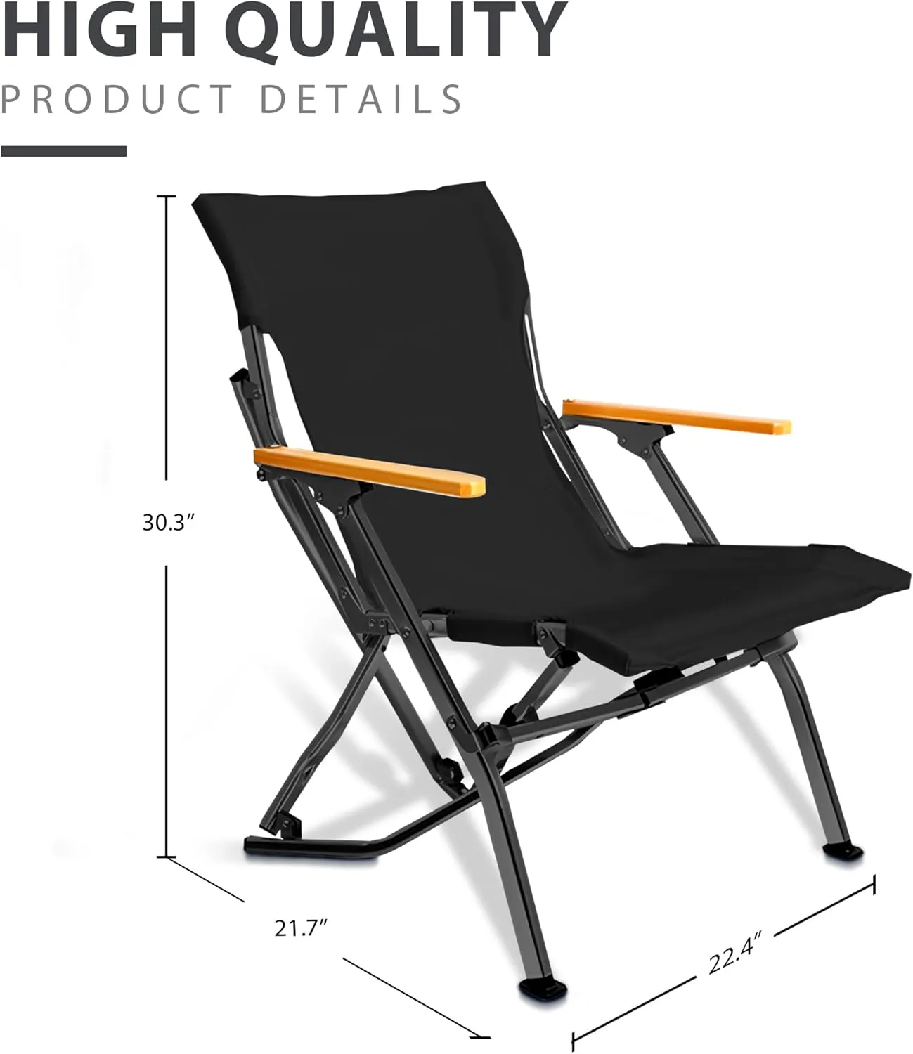 GRETERST Camping Chair Folding Portable Beach Lawn Arm Foldable Chair, Black-lowback