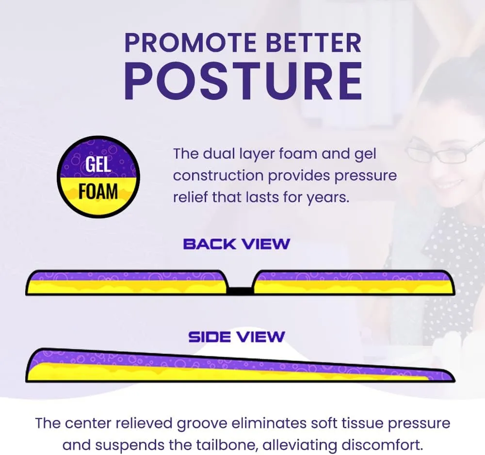 GSeat Ultra Orthopedic Gel and Foam Seat Cushion (Gray) – for Coccyx, Back, Tailbone, Prostate, Postnatal, and Sciatica Pain/Discomfort – Office, Car, Chair, Travel