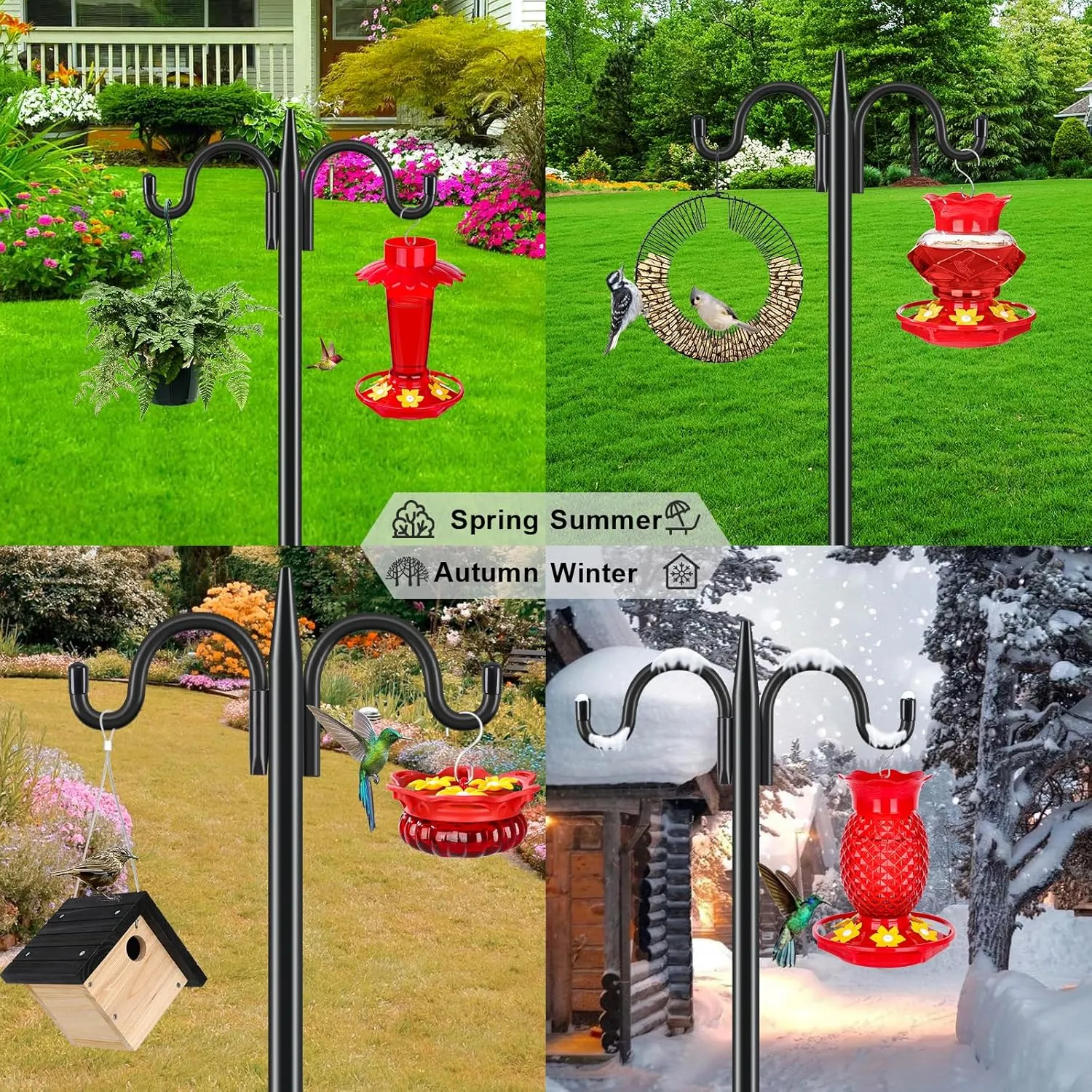 Gtongoko Double Shepherds Hook for Outdoor, 2 Pack 92 Inch Heavy Duty Bird Feeder Pole 3/4 Inch Thick Garden Hooks for Hanging Hummingbird Feeder, Plant Baskets, Solar Light Lanterns