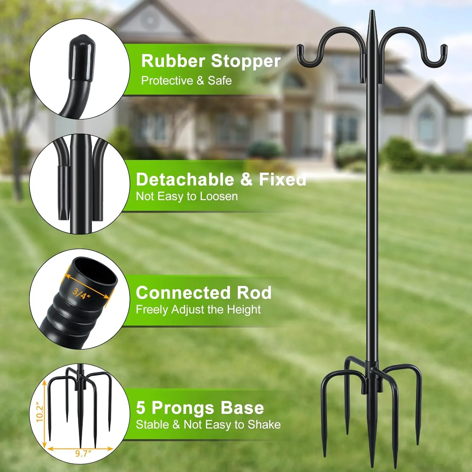 Gtongoko Double Shepherds Hook for Outdoor, 2 Pack 92 Inch Heavy Duty Bird Feeder Pole 3/4 Inch Thick Garden Hooks for Hanging Hummingbird Feeder, Plant Baskets, Solar Light Lanterns