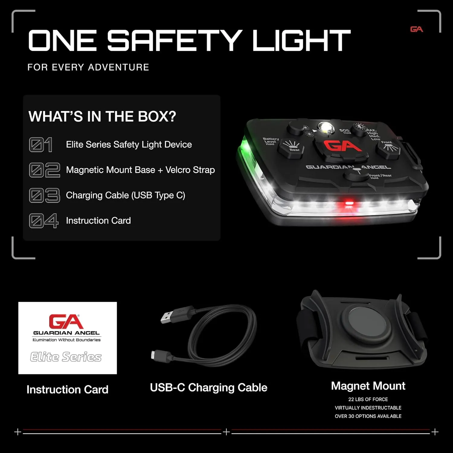 Guardian Angel Elite Series Safety Light - (White Front & Green Rear) - Rechargeable, Magnetic, Hands-Free, Wearable & Mountable LED Flashlight for Construction, Roadside, Towing & Industrial PPE