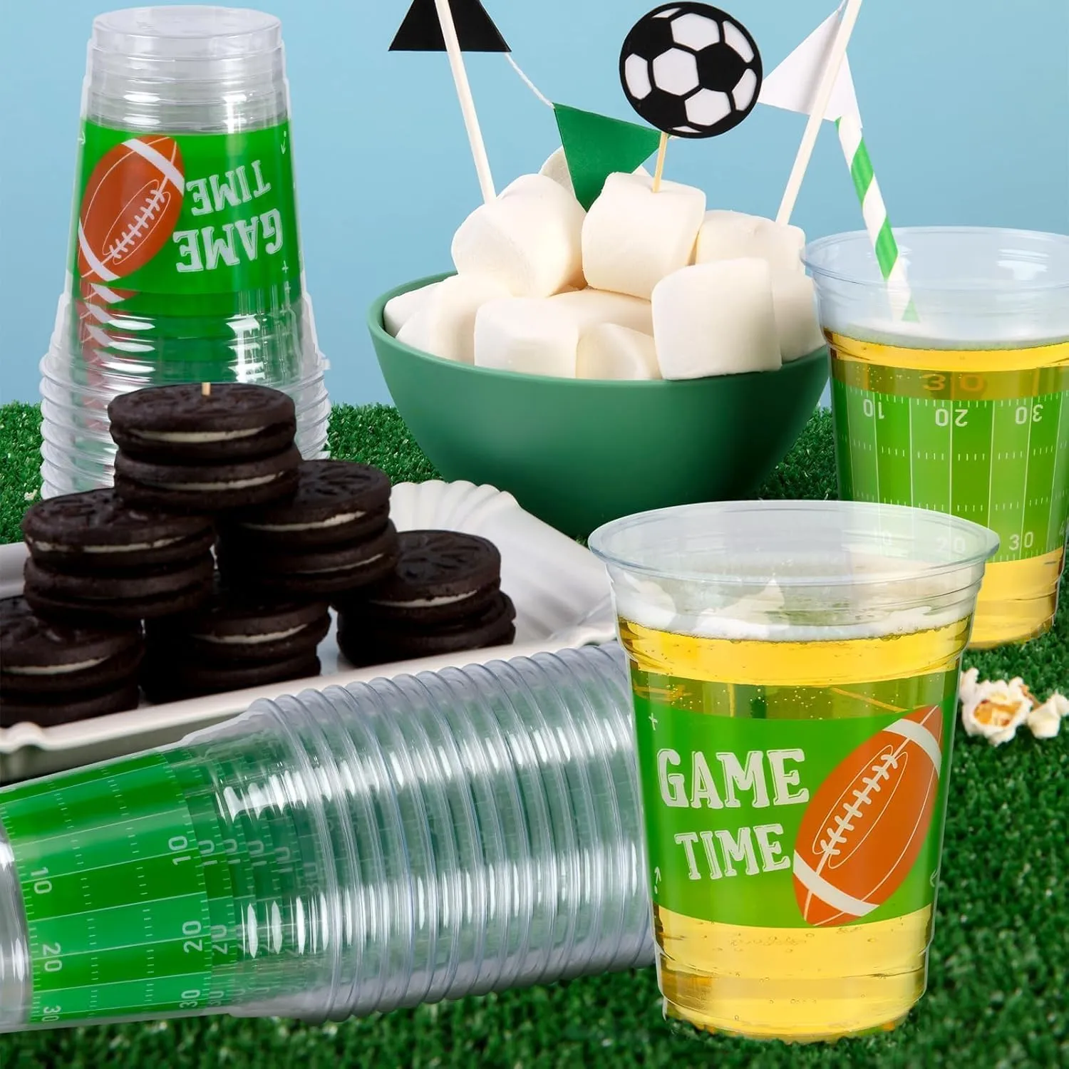 GuassLee 50 Party Cups - 12oz Clear Plastic Football Cups for Tailgate Sports Party Decorations Supplies Favors