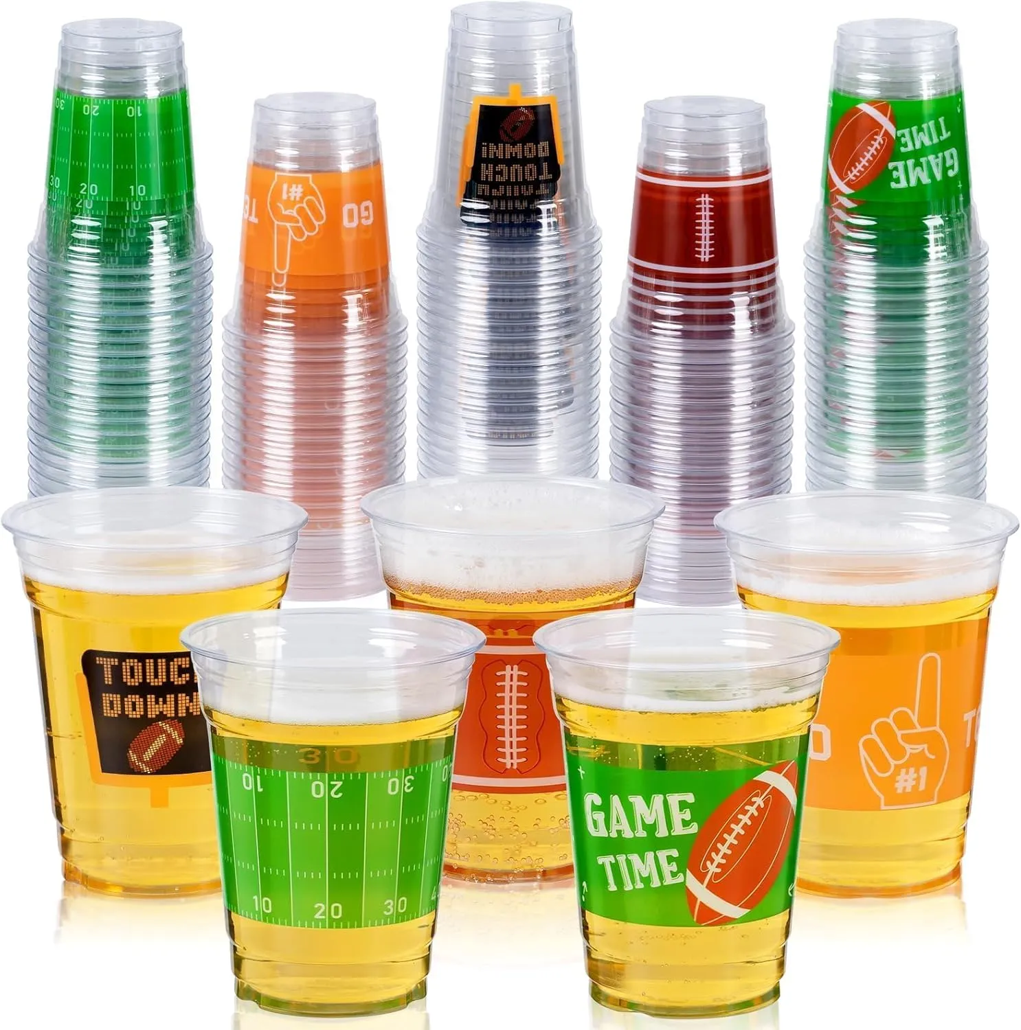 GuassLee 50 Party Cups - 12oz Clear Plastic Football Cups for Tailgate Sports Party Decorations Supplies Favors