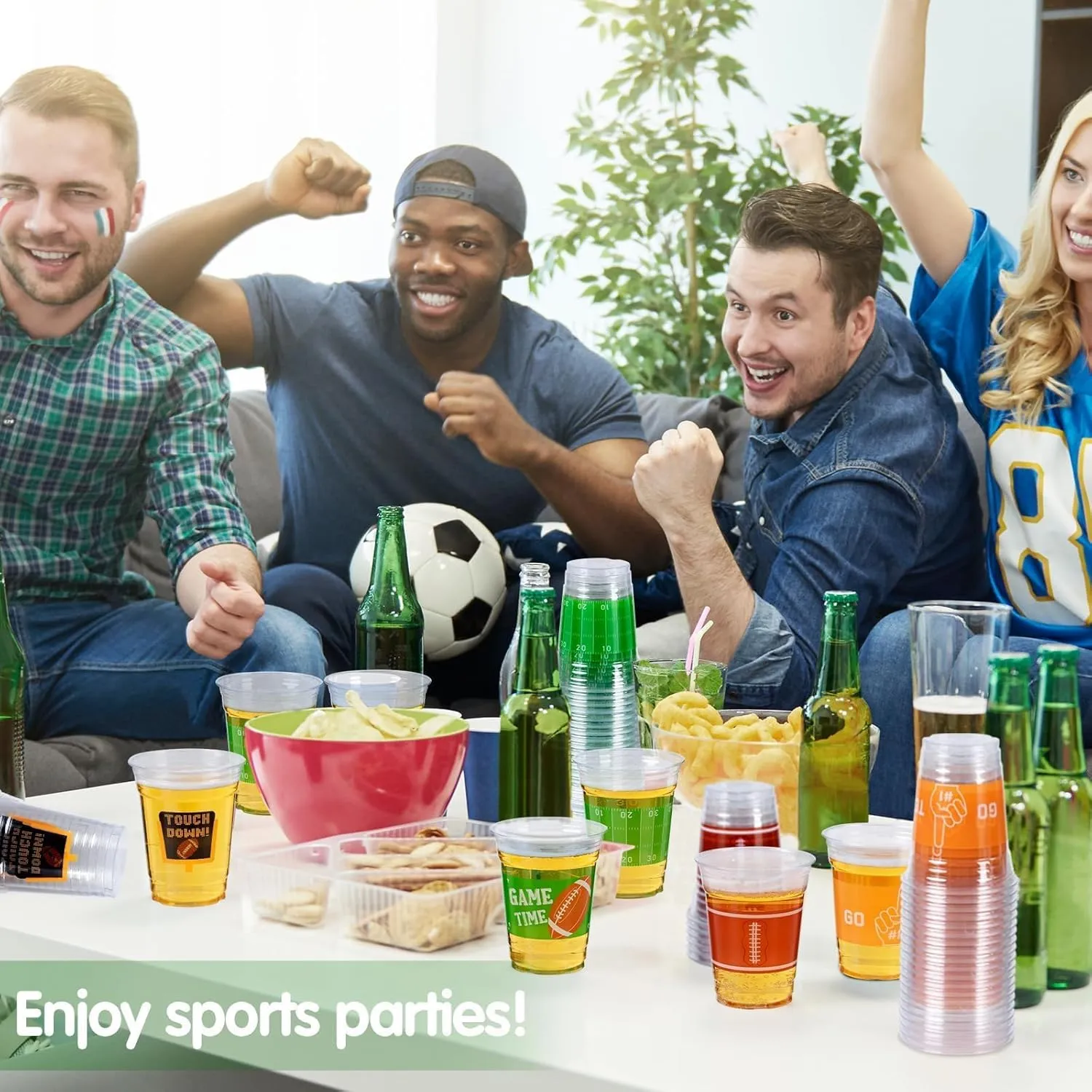 GuassLee 50 Party Cups - 12oz Clear Plastic Football Cups for Tailgate Sports Party Decorations Supplies Favors