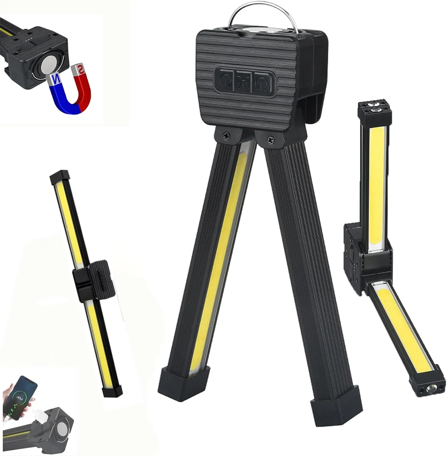 Gym Lamp for Posing, Posing Lamp, Magnetic Work Light Portable Magnet LED Flashlight with Hanging Hook, 7th Gear Dimming & 180 Degree Folding,Handheld USB Rechargeable Power Bank,Camping Light