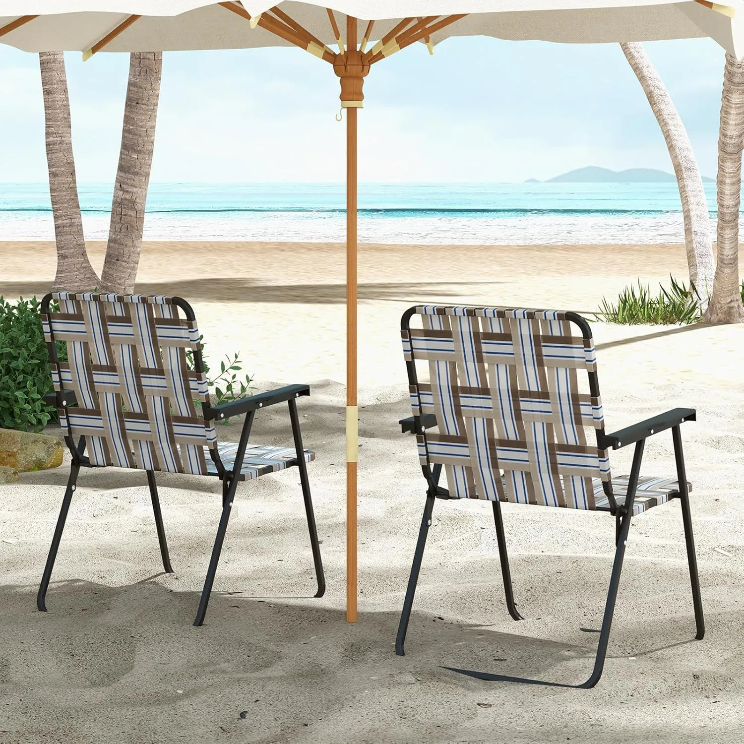 GYMAX Folding Chair, Patio Lawn Chair Set with Armrest, Indoor/Outdoor 6 Pack Webbed Lightweight Dinning Chair, Portable Beach Chair for Outside, Poolside, Backyard (Coffee, 6)
