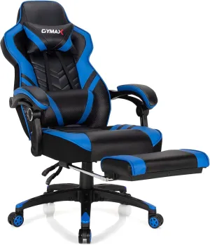 GYMAX Gaming Chair, Ergonomic Computer Chair with Footrest, Linkage Armrests & Lumbar Cushion, Big Wide High Back Video Gaming Chair, Reclining Office Rolling Chair for Adult/Teens (Blue)