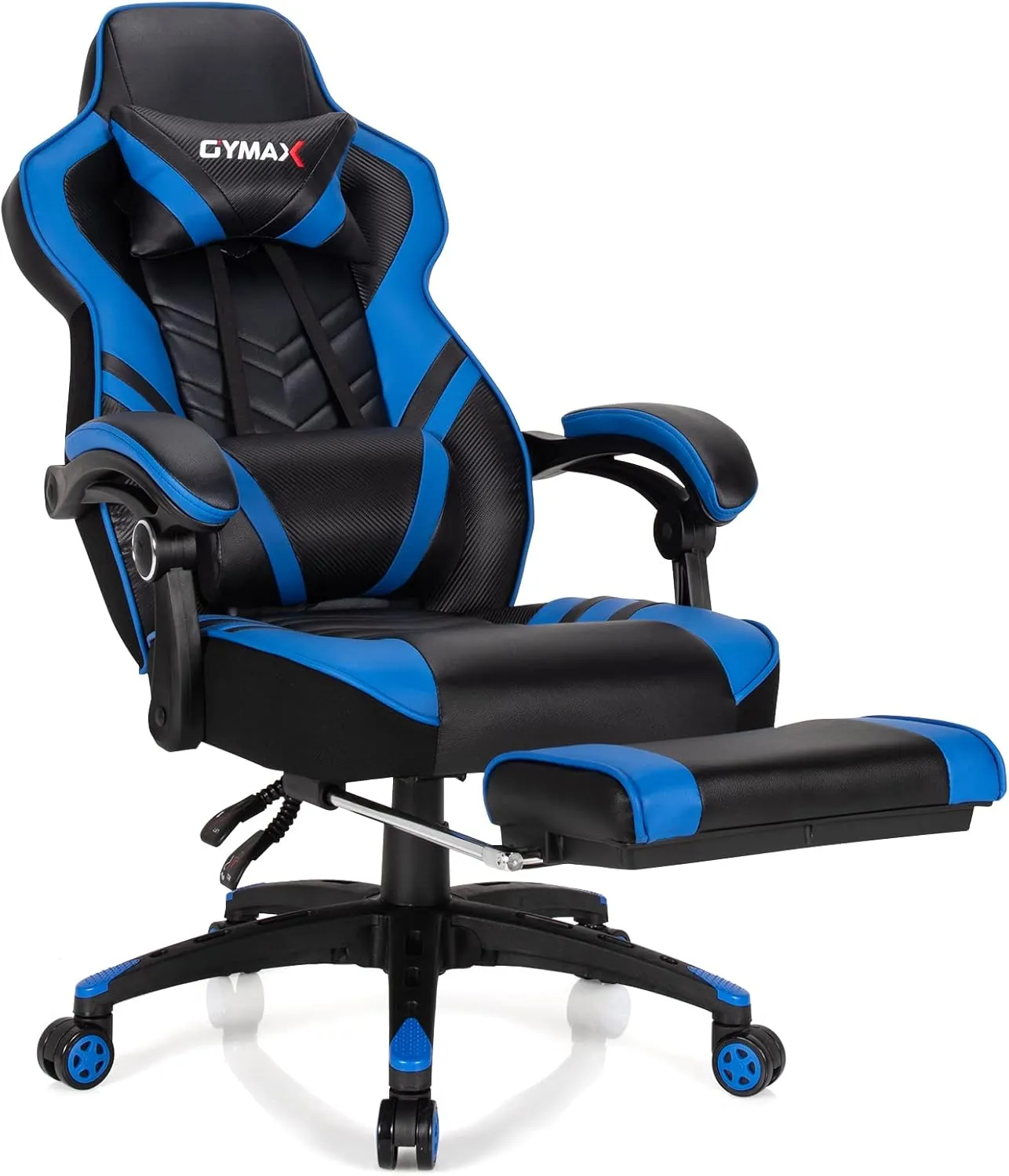GYMAX Gaming Chair, Ergonomic Computer Chair with Footrest, Linkage Armrests & Lumbar Cushion, Big Wide High Back Video Gaming Chair, Reclining Office Rolling Chair for Adult/Teens (Blue)