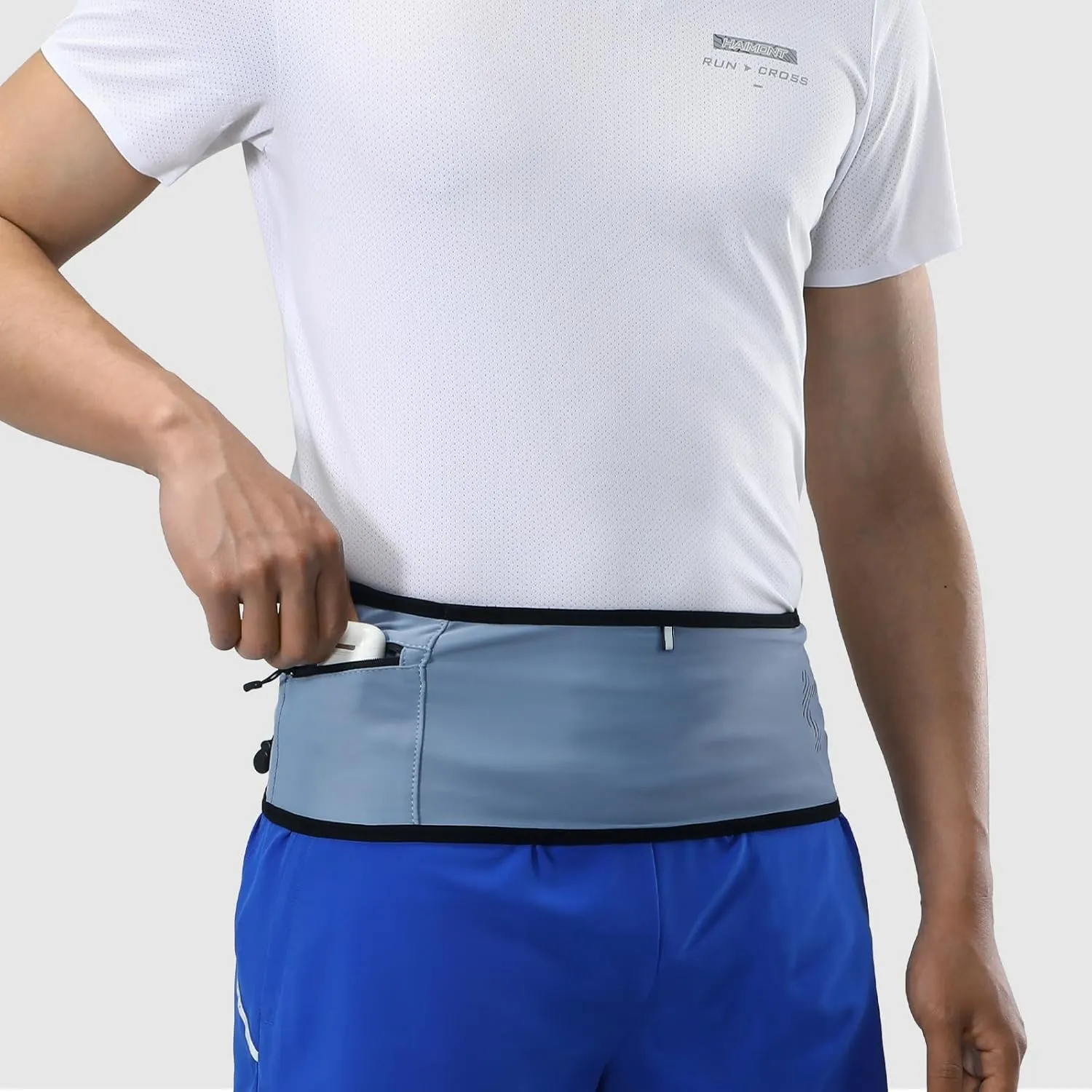Haimont Lightweight Trail Running Waist Belt, Hydration Storage Belt Waist Pack for Men and Women with Zipper Pocket,Blue, S