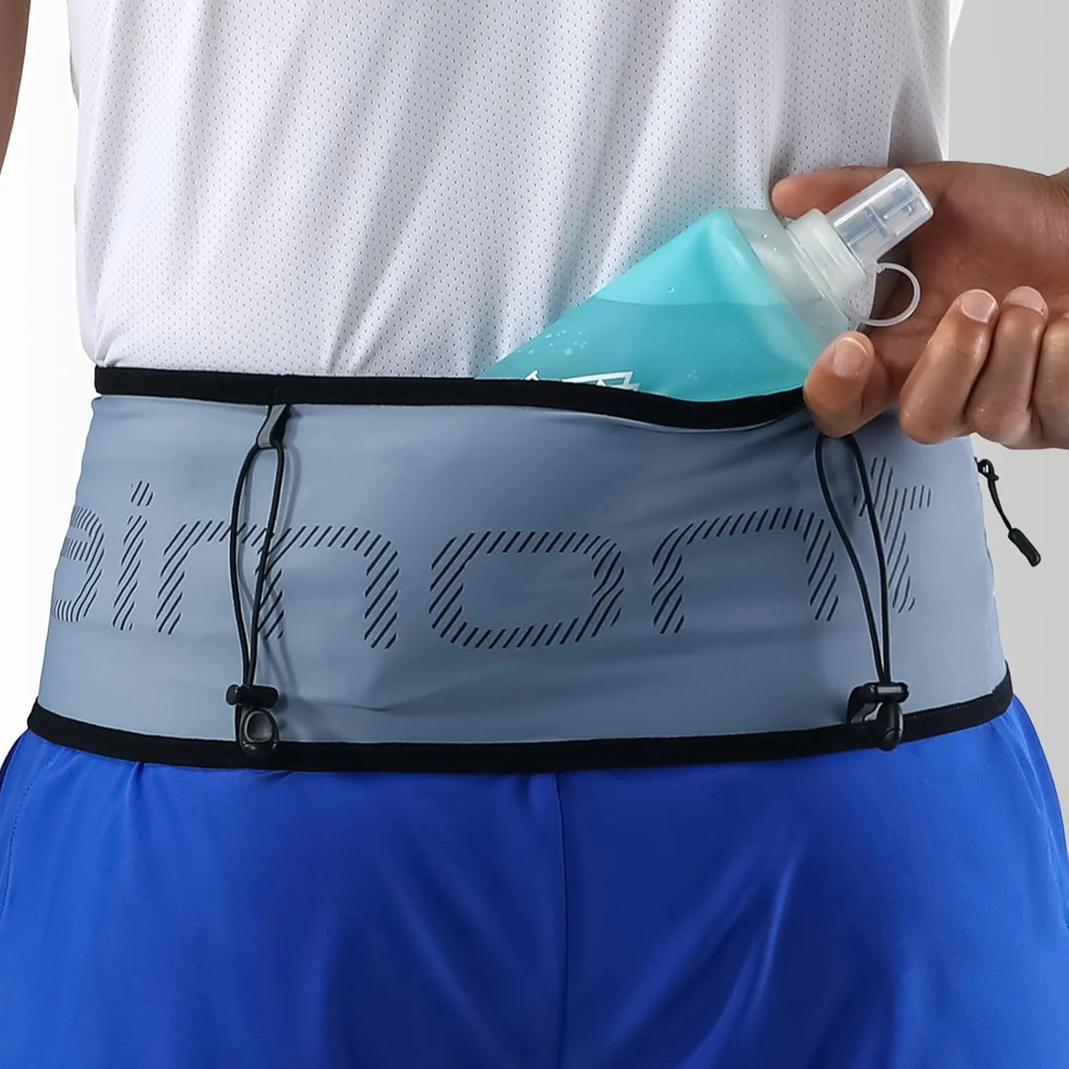 Haimont Lightweight Trail Running Waist Belt, Hydration Storage Belt Waist Pack for Men and Women with Zipper Pocket,Blue, S