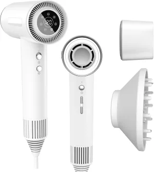 Hair Dryer, Fast Drying Blow Dryer with Magnetic Nozzle,110,000RPM Brushless Motor, High Speed Low Noise, Ionic No Heat Damage, for Travel, Home, Gift (White)