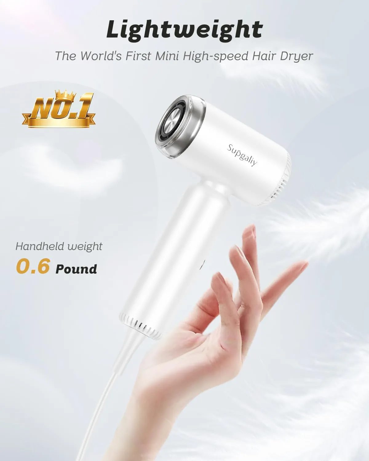 Hair Dryer - Mini HairDryer, Ionic High-Speed Motor for Fast Drying, Portable Lightweight Blow Dryer, Quiet Professional Blowdryer with Magnetic Curly Diffuser & Concentrator for Home Travel