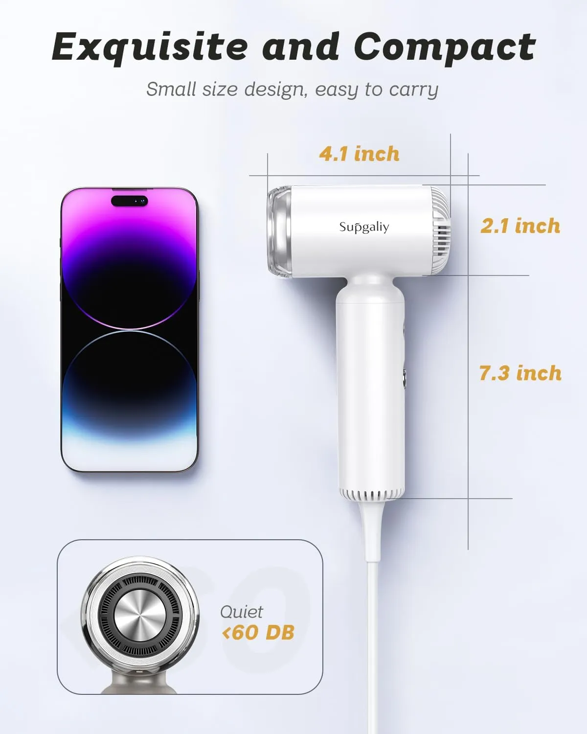 Hair Dryer - Mini HairDryer, Ionic High-Speed Motor for Fast Drying, Portable Lightweight Blow Dryer, Quiet Professional Blowdryer with Magnetic Curly Diffuser & Concentrator for Home Travel