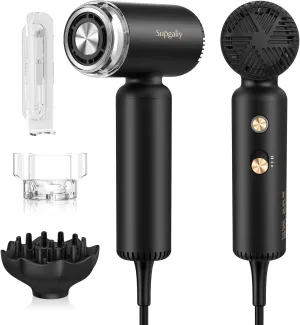 Hair Dryer - Mini HairDryer, Ionic High-Speed Motor for Fast Drying, Portable Lightweight Blow Dryer, Quiet Professional Blowdryer with Magnetic Curly Diffuser & Concentrator for Home Travel