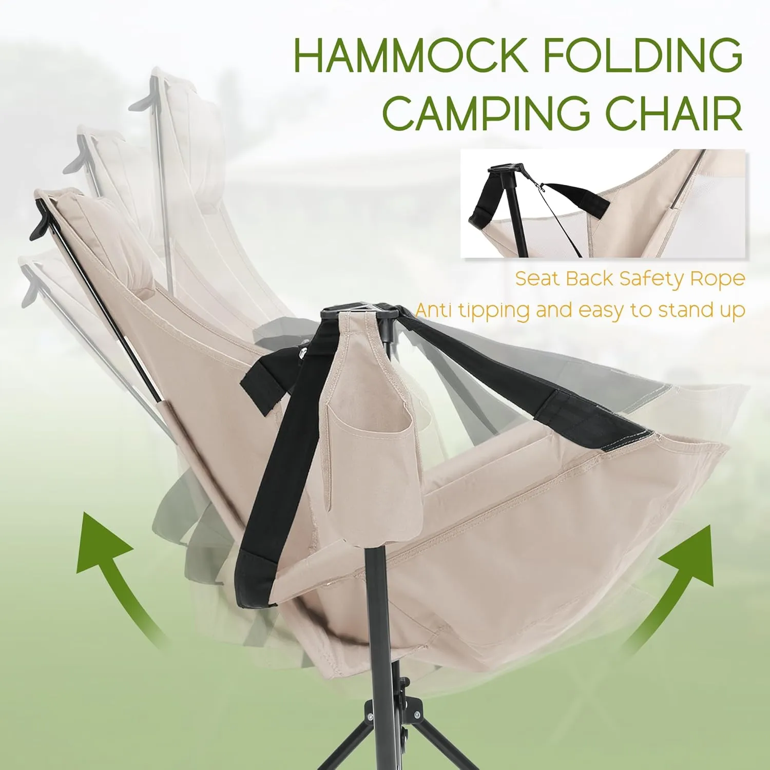 Hammock Folding Camping Chair - Outdoor Portable Swing Camp Chairs Set of 2 with Stand Adults Rocking Swinging Chair for Beach Lawn Patio (Khaki)
