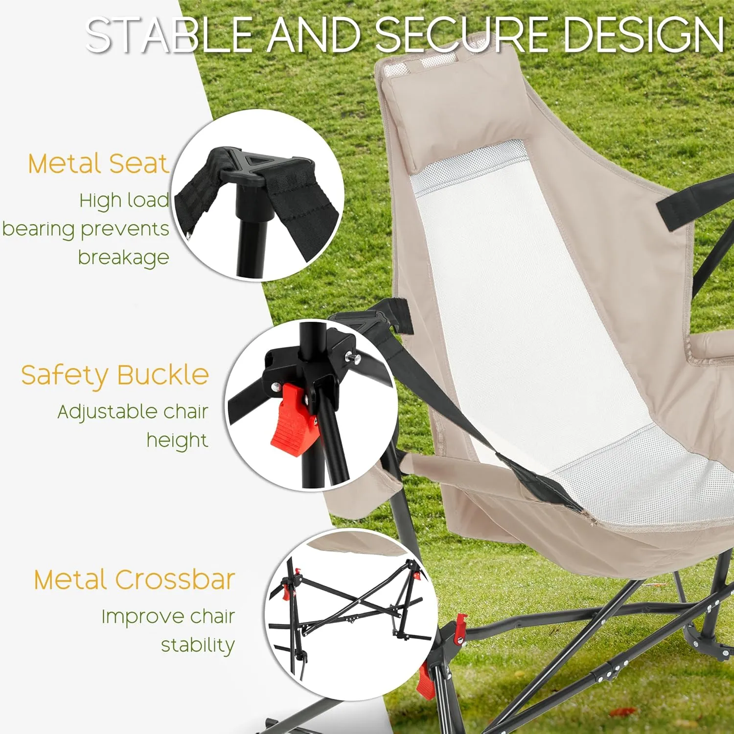 Hammock Folding Camping Chair - Outdoor Portable Swing Camp Chairs Set of 2 with Stand Adults Rocking Swinging Chair for Beach Lawn Patio (Khaki)