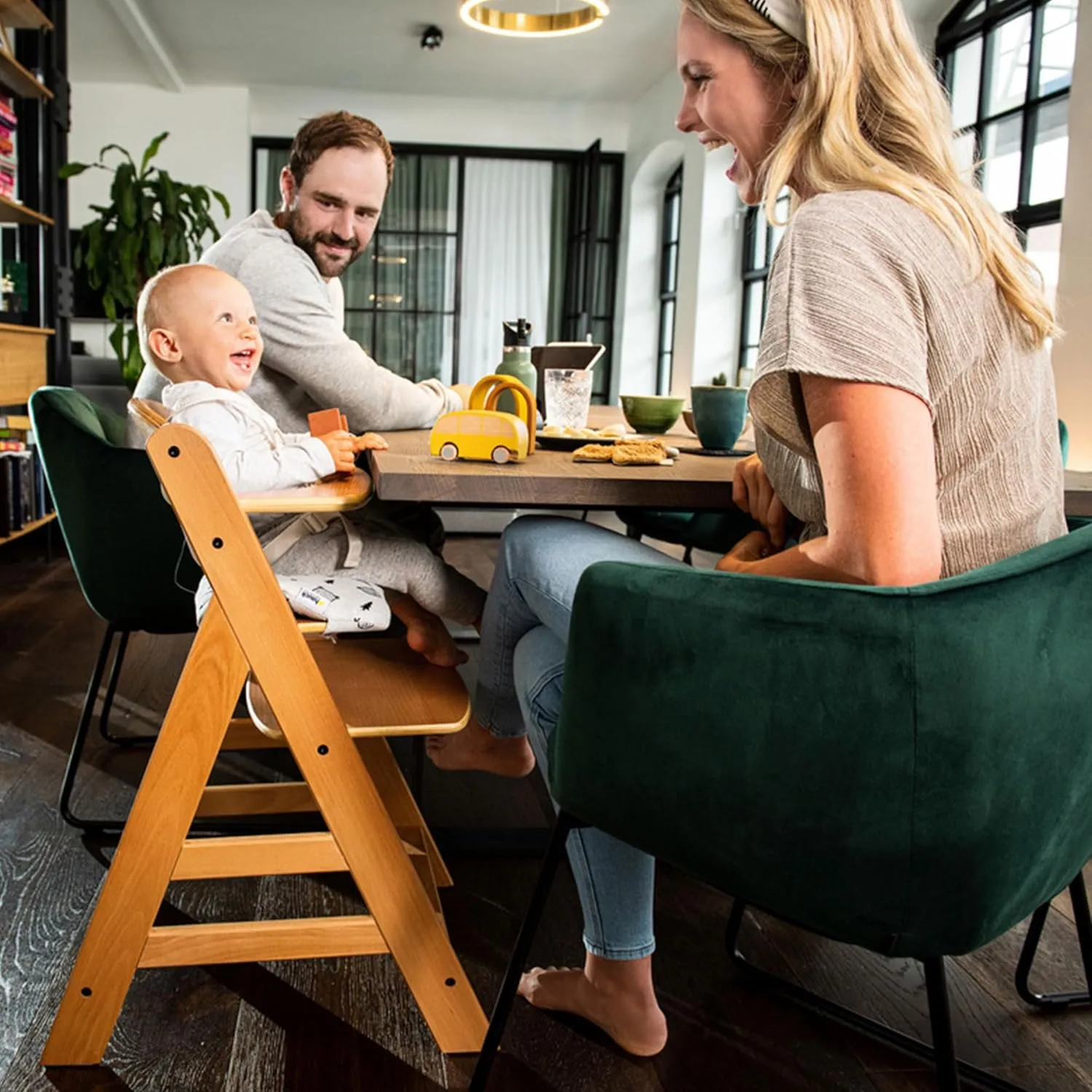 hauck Alpha  Grow Along Wooden High Chair Seat with Grey Removable Tray Table and Grey Deluxe Seat Cushion Pad for Babies 6 Months and Up