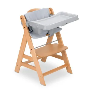 hauck Alpha  Grow Along Wooden High Chair Seat with Grey Removable Tray Table and Grey Deluxe Seat Cushion Pad for Babies 6 Months and Up