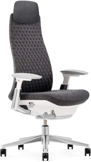 Haworth Fern Executive Office Chair with Ergonomic Innovations - Stylish Desk Chair with Digital Knit Finish and Adjustable Headrest - with Lumbar Support (Heathered Grey)