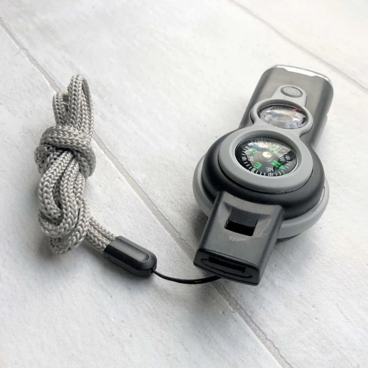 HBJWOV 7 in 1 Emergency Survival Whistle Compass Magnifier Lens LED Signal Lights