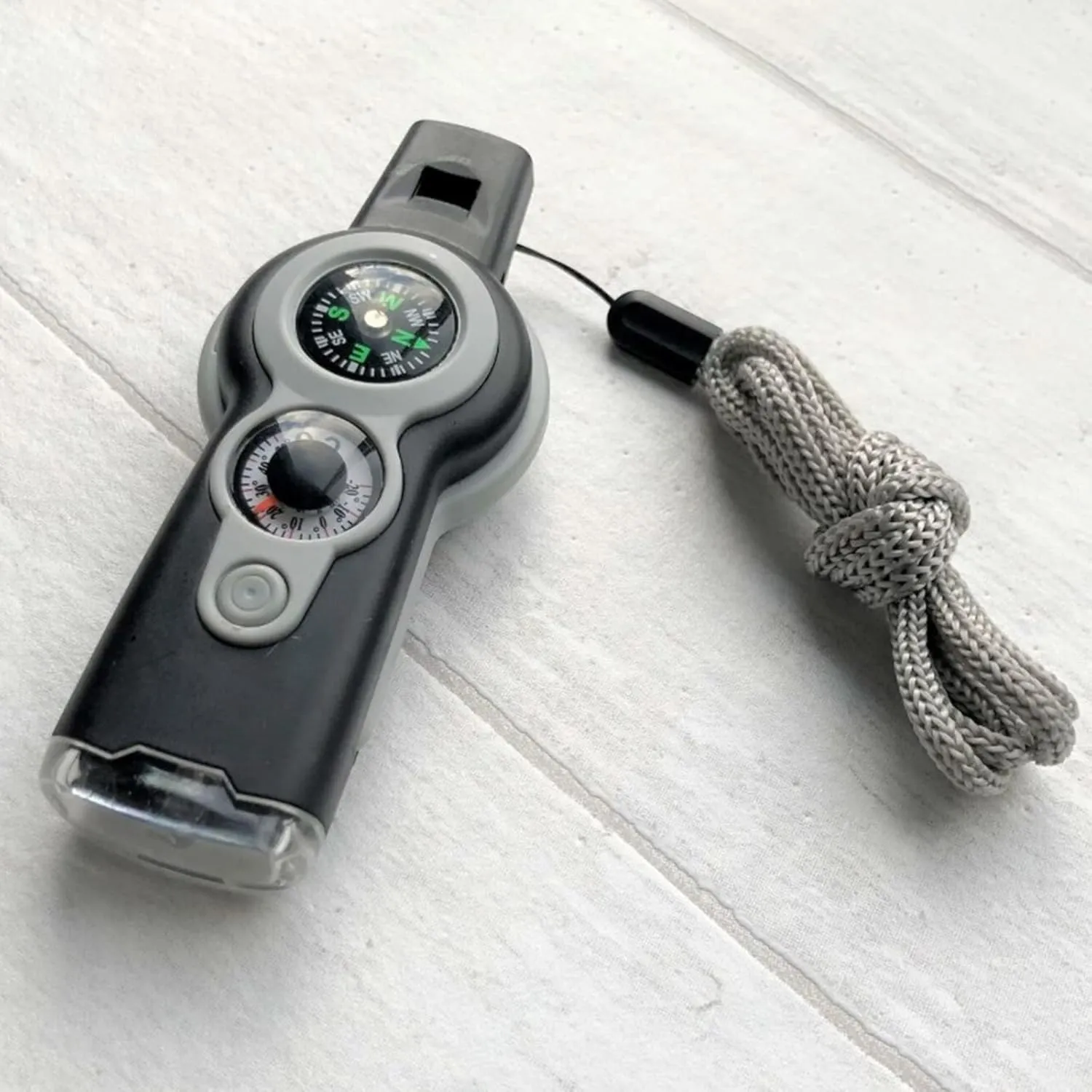 HBJWOV 7 in 1 Emergency Survival Whistle Compass Magnifier Lens LED Signal Lights