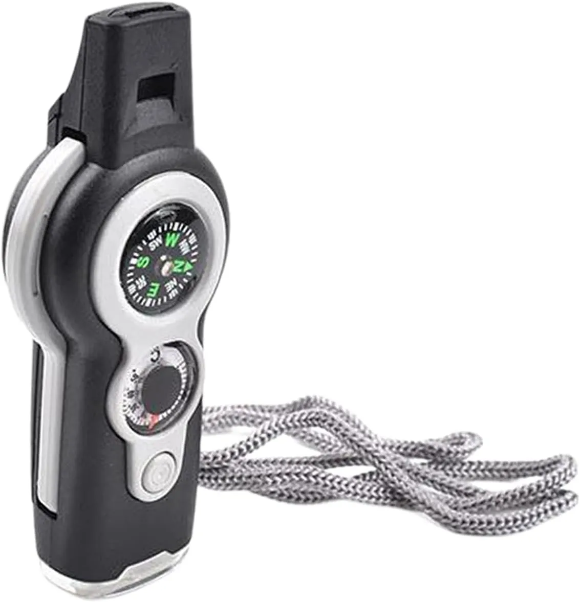 HBJWOV 7 in 1 Emergency Survival Whistle Compass Magnifier Lens LED Signal Lights