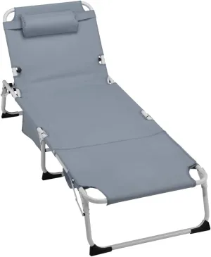 Heavy Duty Sun Lounger with Face, 5-Position Adjustable Folding Lounge Chair for Outdoor Portable Flat Beach Lounger for Outdoor Sunbathing, Patio Pools, Lawn Camping, Decks.(Grey)