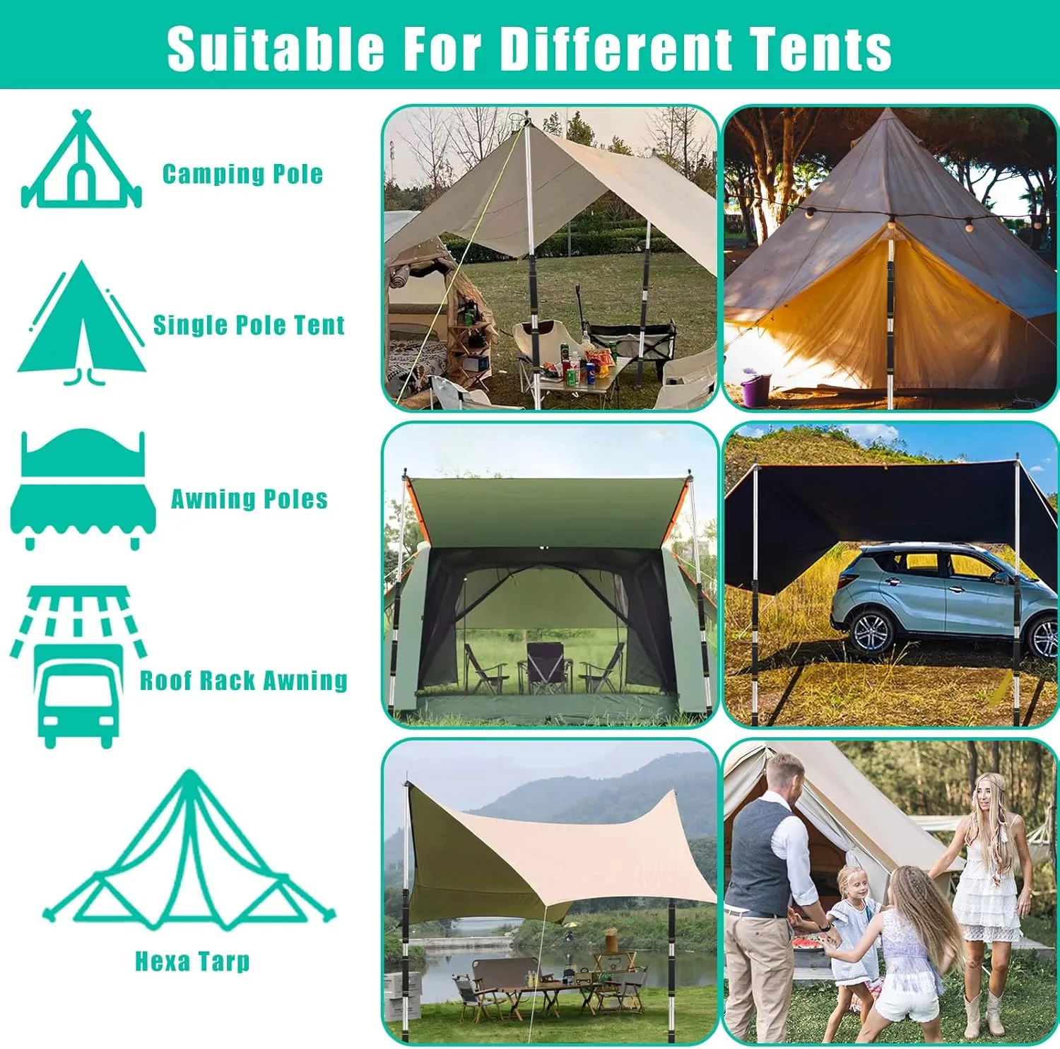 Heavy Duty Telescoping Canopy Poles, 2.75 to 9.5Ft - Stainless Steel Tubes, Sponge Long Handle, For Shade Cloth Poles & Sails