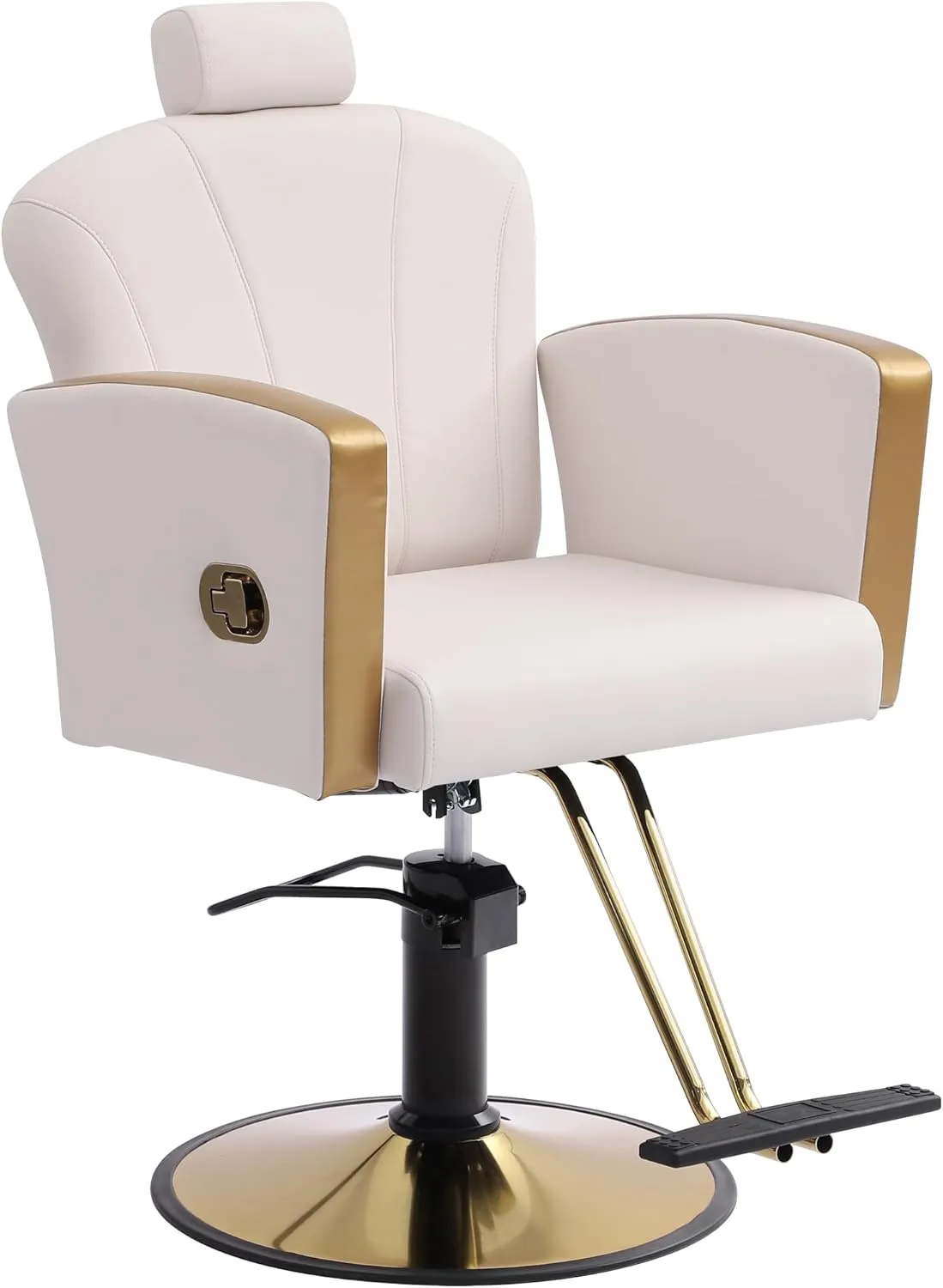 Height Adjustable Salon Chair for Hair Sylist, Reclining Salon Hair Chairs, Hydraulic Barber Chair, 360 Degree Swivel Shampoo Chairset for Barbershop (Milky White-Golden)