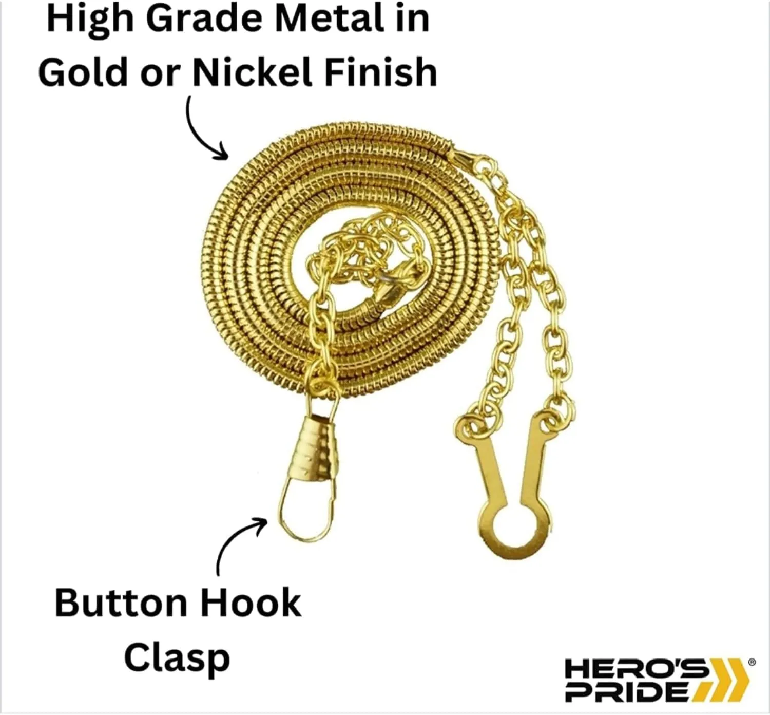 Hero's Pride 21" Whistle Chain with Button Hook - Chain for Badge Holder, Police, Sheriff, CHP, Law Enforcement, Security - 3 Pack