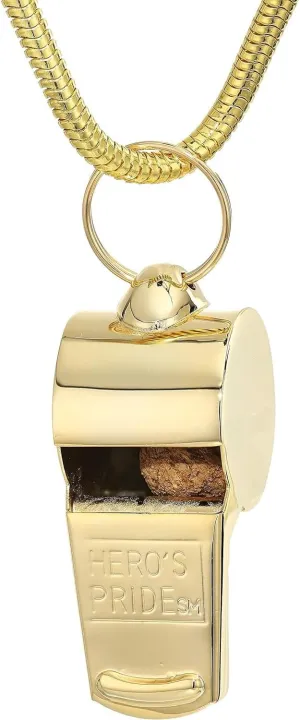 Hero's Pride Standard Issue Whistle, 21" Chain and Whistle Hook Bundle, Professional Use for Law Enforcement, Gold Plated