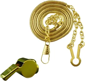 Hero's Pride Standard Issue Whistle and 21" Chain with Button Hook Bundle, Professional Use for Law Enforcement, Gold Plated