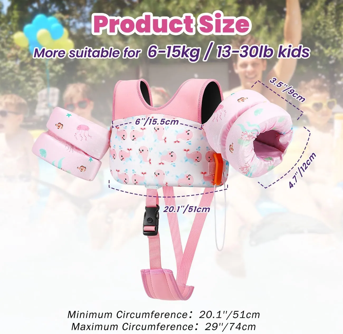 HeySplash Toddler Swim Vest, Toddler Floaties Fit 13-30 Lbs, Puddle Kids Jumper with Adjustable Strap, Pool Float Jacket Arm Floaties Baby Floatie Water Wing, Pool Sea Swimming Aid
