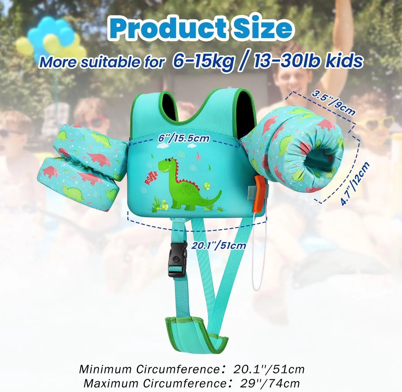 HeySplash Toddler Swim Vest, Toddler Floaties Fit 13-30/22-44 Lbs,Kids Swim Jacket with Adjustable Strap, Arm Floaties Water Wing Arm Band for Children Learn to Swim, Puddle Sea Beach Jumper Boy Girl