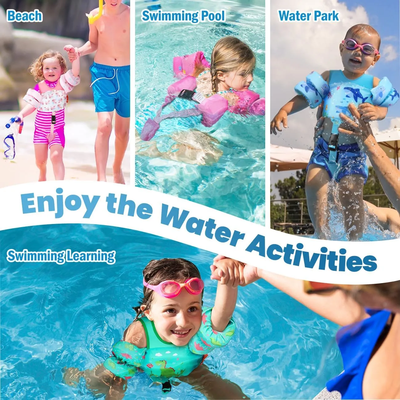 HeySplash Toddler Swim Vest, Toddler Floaties Fit 13-30/22-44 Lbs,Kids Swim Jacket with Adjustable Strap, Arm Floaties Water Wing Arm Band for Children Learn to Swim, Puddle Sea Beach Jumper Boy Girl