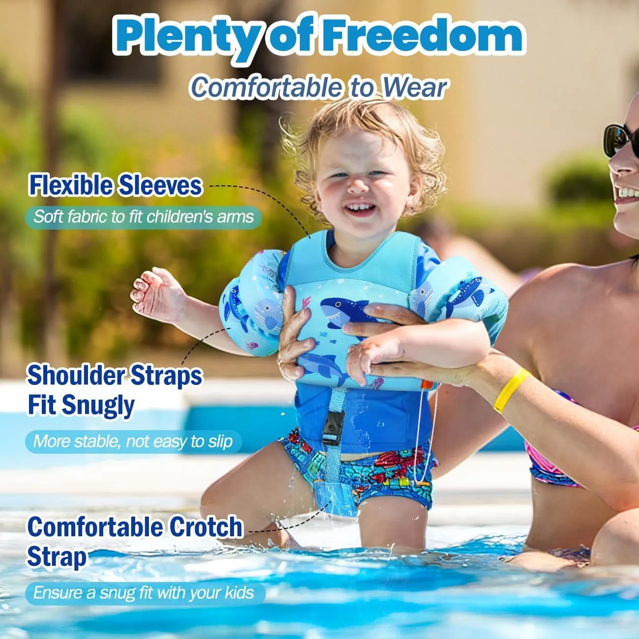 HeySplash Toddler Swim Vest, Toddler Floaties Fit 13-30/22-44 Lbs,Kids Swim Jacket with Adjustable Strap, Arm Floaties Water Wing Arm Band for Children Learn to Swim, Puddle Sea Beach Jumper Boy Girl