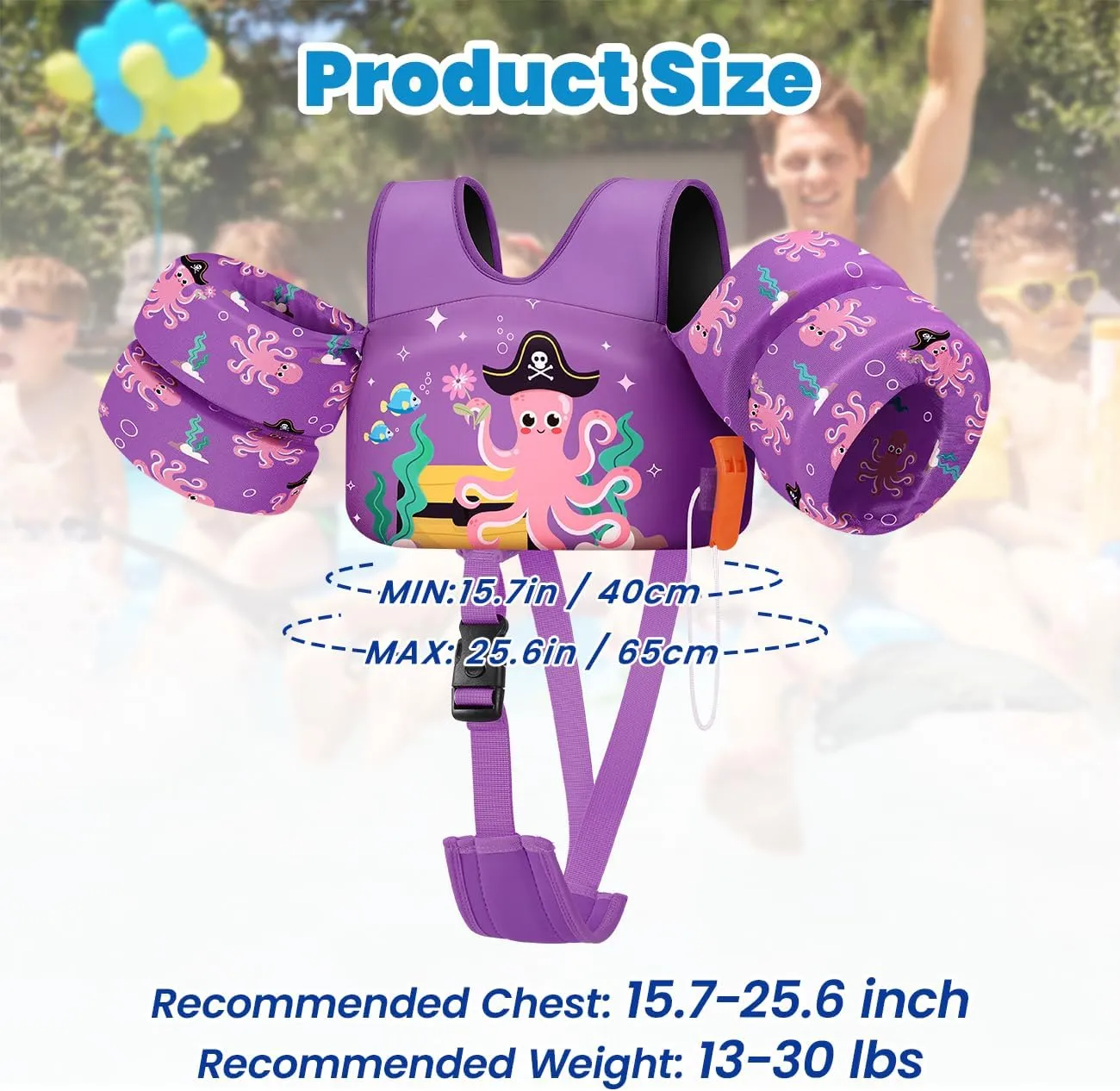HeySplash Toddler Swim Vest, Toddler Floaties Fit 13-30/22-44 Lbs,Kids Swim Jacket with Adjustable Strap, Arm Floaties Water Wing Arm Band for Children Learn to Swim, Puddle Sea Beach Jumper Boy Girl