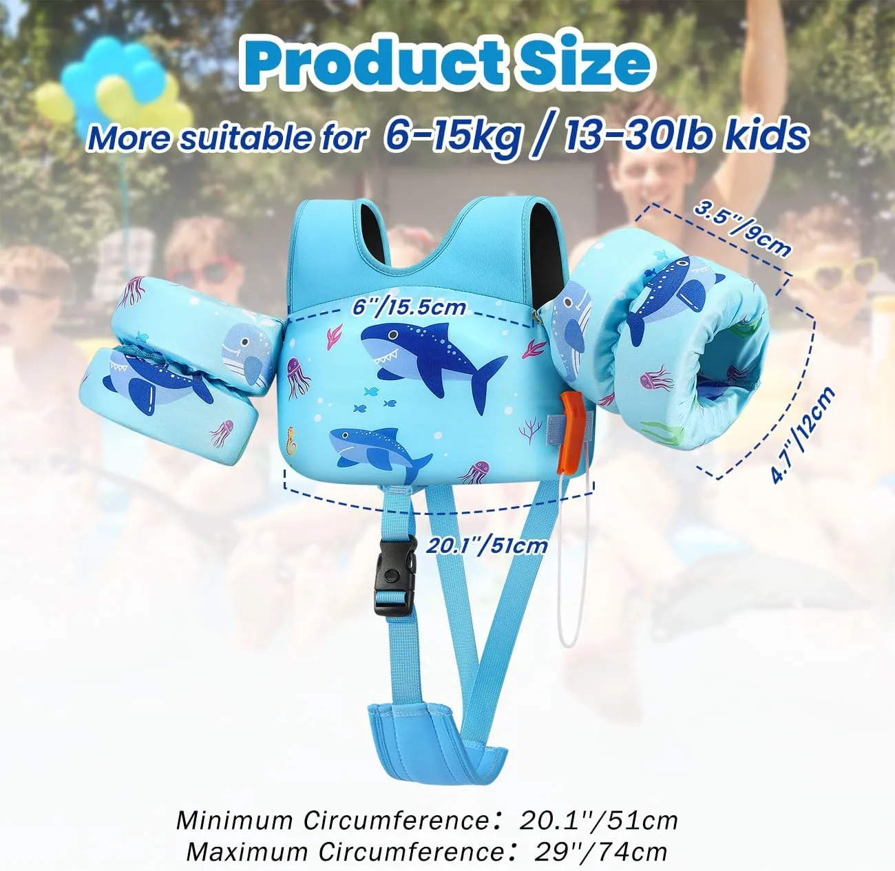 HeySplash Toddler Swim Vest, Toddler Floaties Fit 13-30/22-44 Lbs,Kids Swim Jacket with Adjustable Strap, Arm Floaties Water Wing Arm Band for Children Learn to Swim, Puddle Sea Beach Jumper Boy Girl