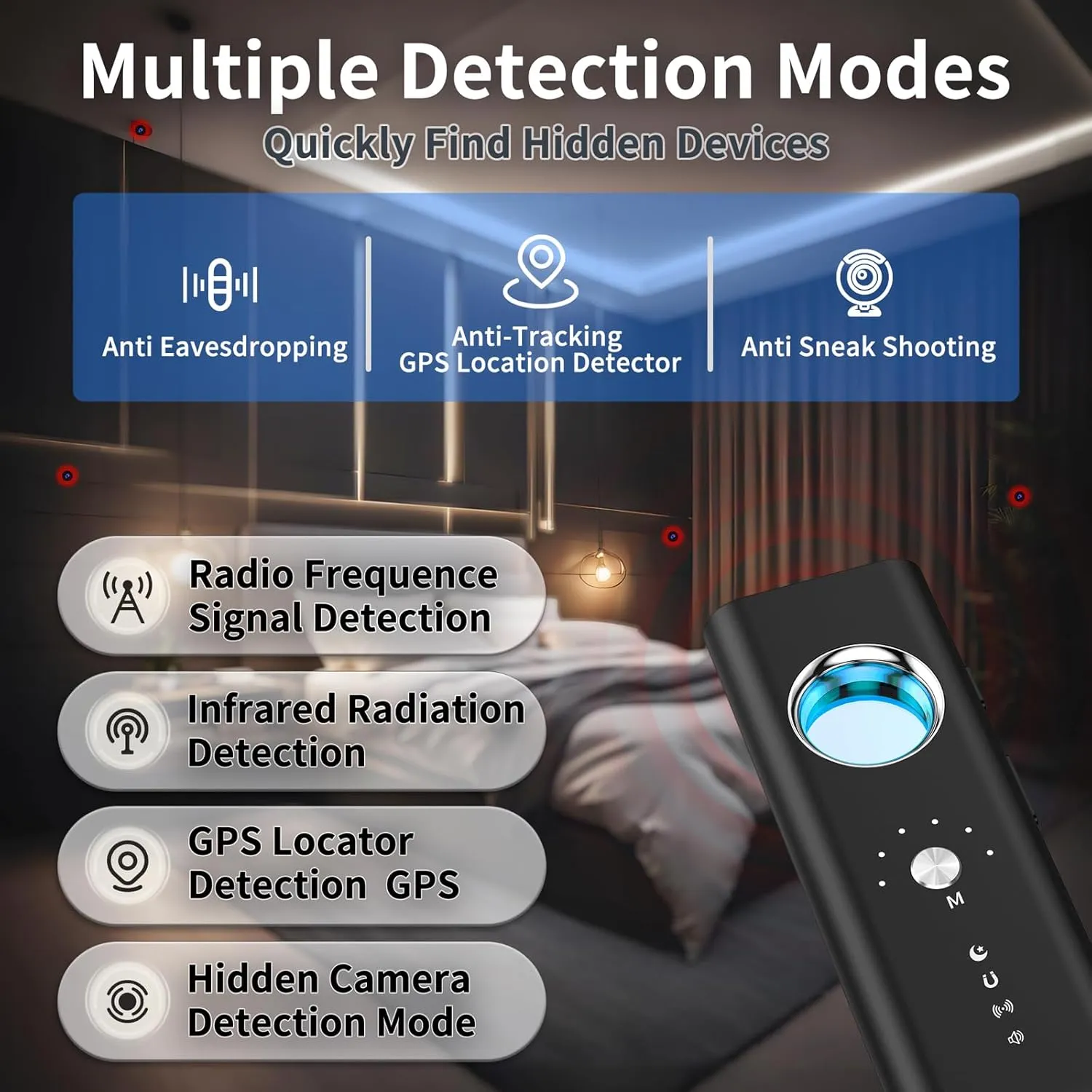 Hidden Camera Detectors for Travel, Anti Spy Detector, GPS Tracker Detector for Cars, Portable Bug Detector,RF Signal Finder for Hotel Home Office Bathroom Car Airbnb