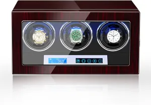 High End Automatic Watch Winder Watches with Touch Screen LED Lighting LCD Digital Display Adjustable Watch Pillows Motor Lady and Man Watch Display Case (3 0)