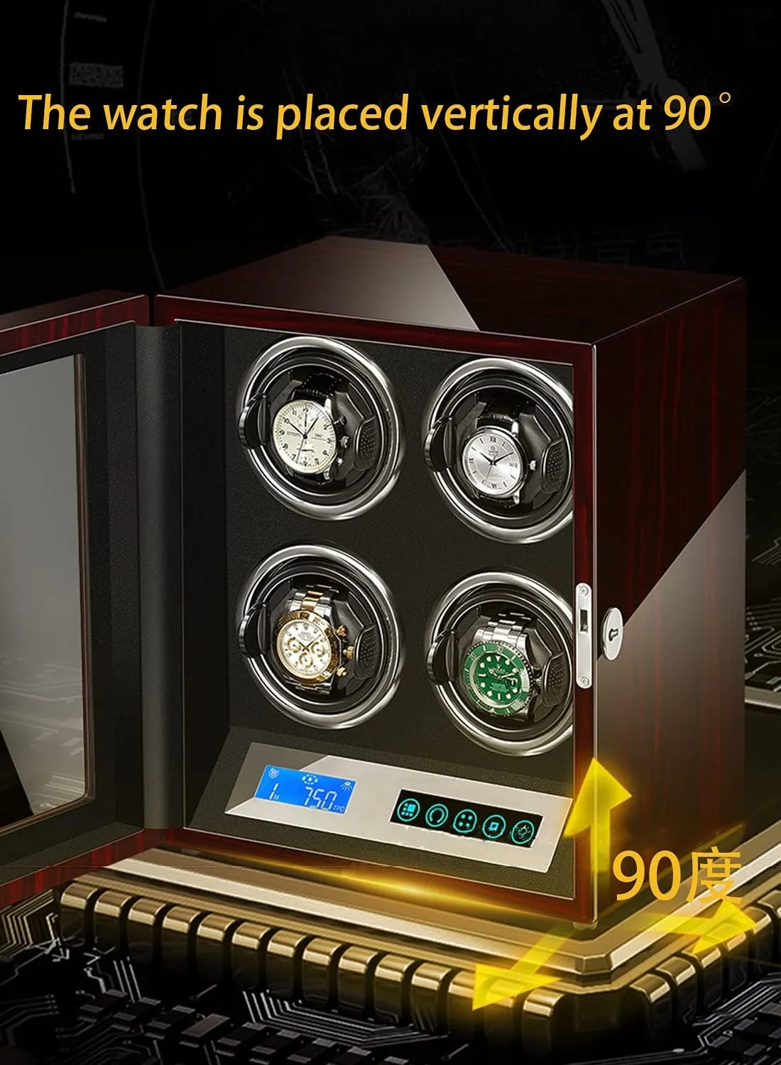 High End Automatic Watch Winder Watches with Touch Screen LED Lighting LCD Digital Display Adjustable Watch Pillows Motor Lady and Man Watch Display Case (3 0)