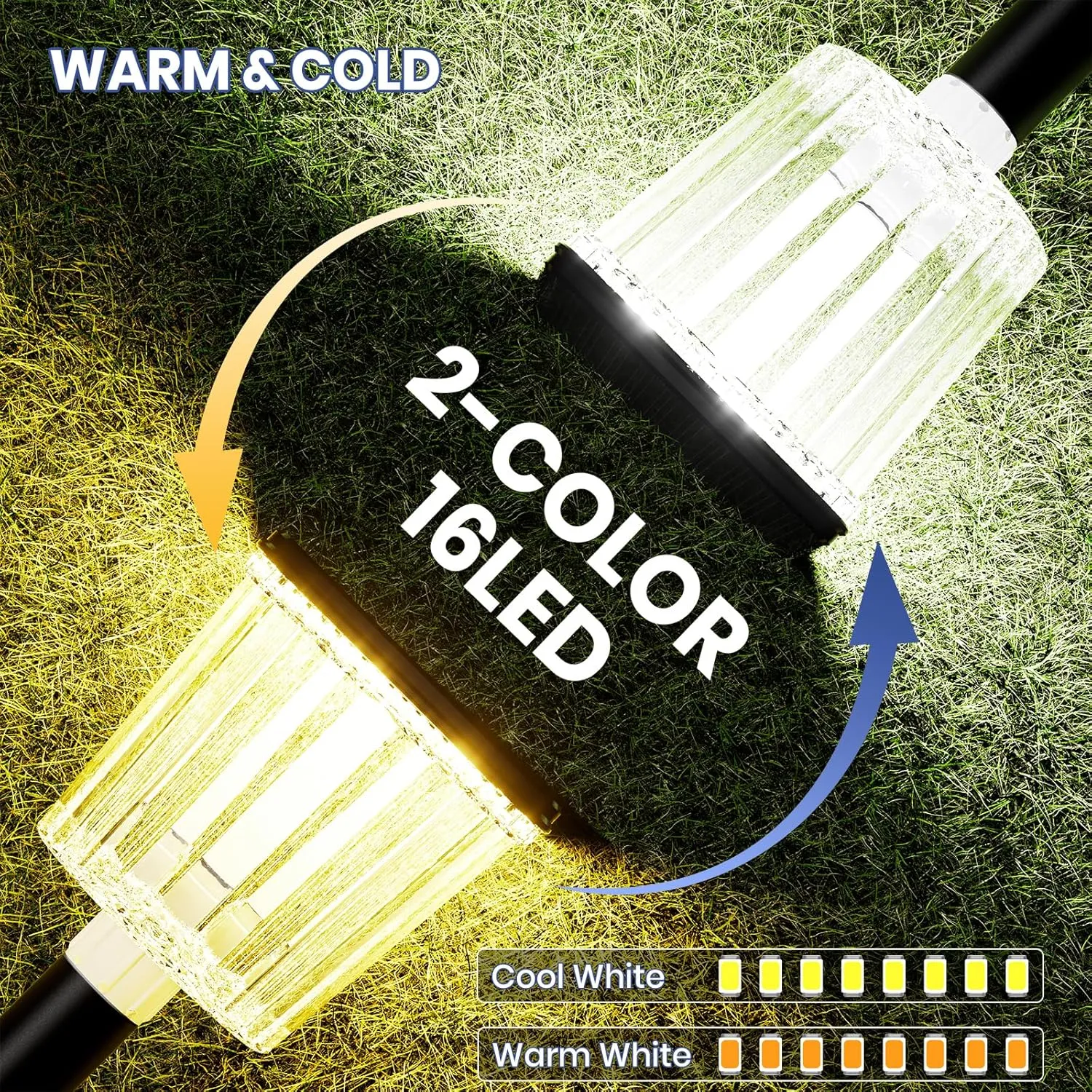 HIGH-POWER 2-in-1 Warm&Cold,8 Pack SUPER BRIGHT Solar Lights Outdoor IP65 Waterproof,3000/12000K Solar Pathway Lights ,Up to 28 Hrs Solar Walkway Lights for Yard,Patio,Landscape,Sidewalk,Driveway,Lawn