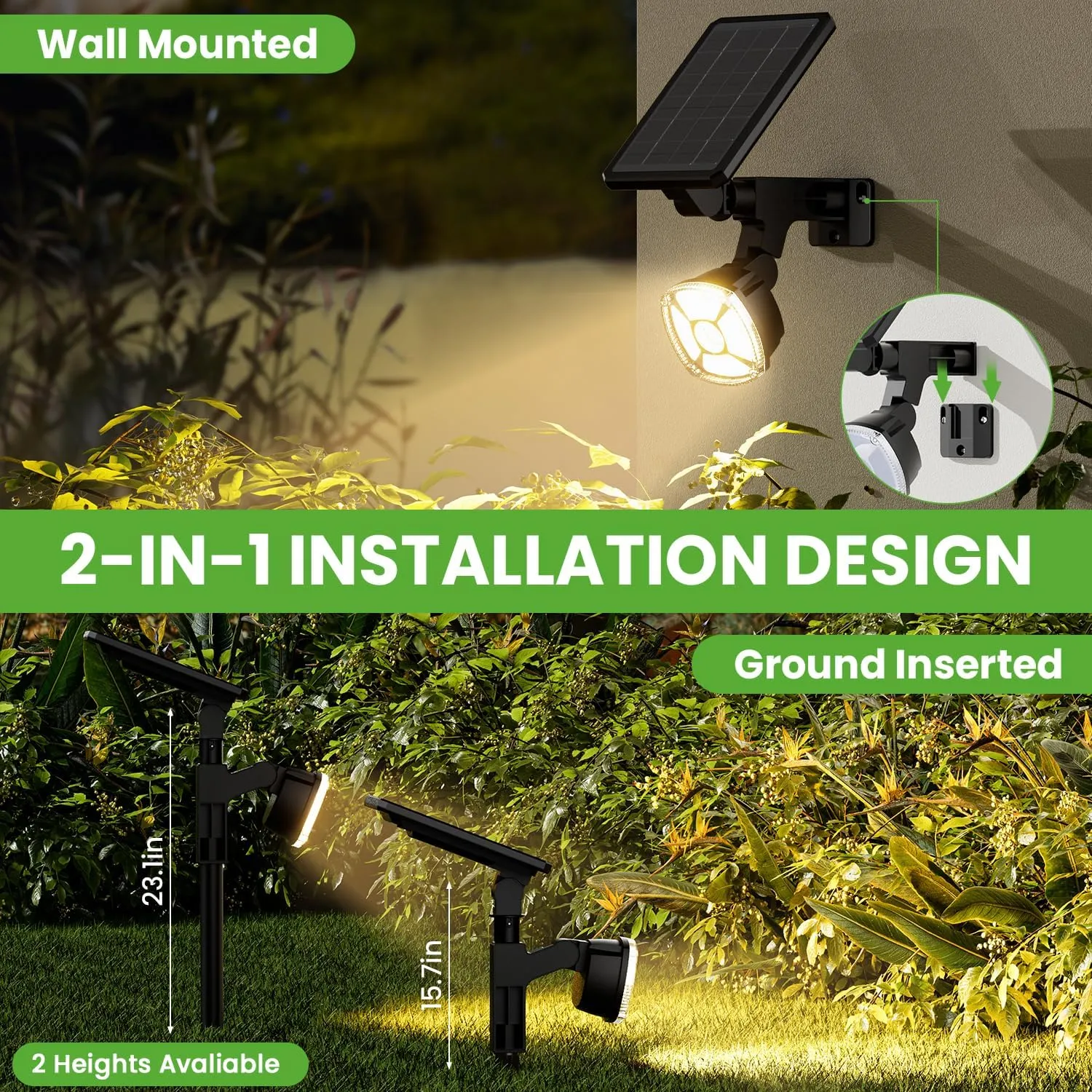 HIGH-Power Solar Spot Lights - 4 Pack, 36 LED/3 Modes/360, Auto On/Off, IP67 Waterproof, 2-in-1 Wall Lights for Outdoor Tree Garden Pathway