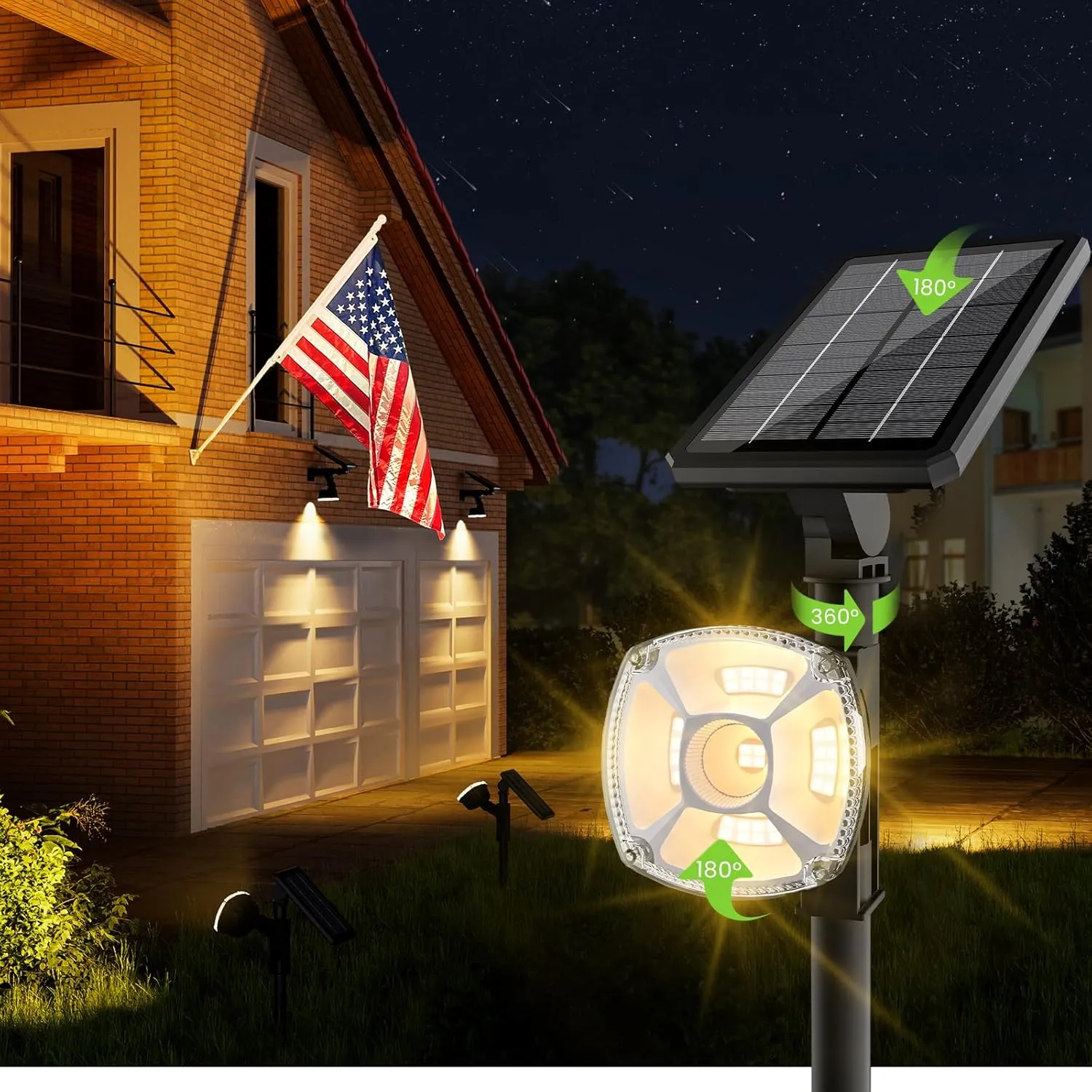 HIGH-Power Solar Spot Lights - 4 Pack, 36 LED/3 Modes/360, Auto On/Off, IP67 Waterproof, 2-in-1 Wall Lights for Outdoor Tree Garden Pathway