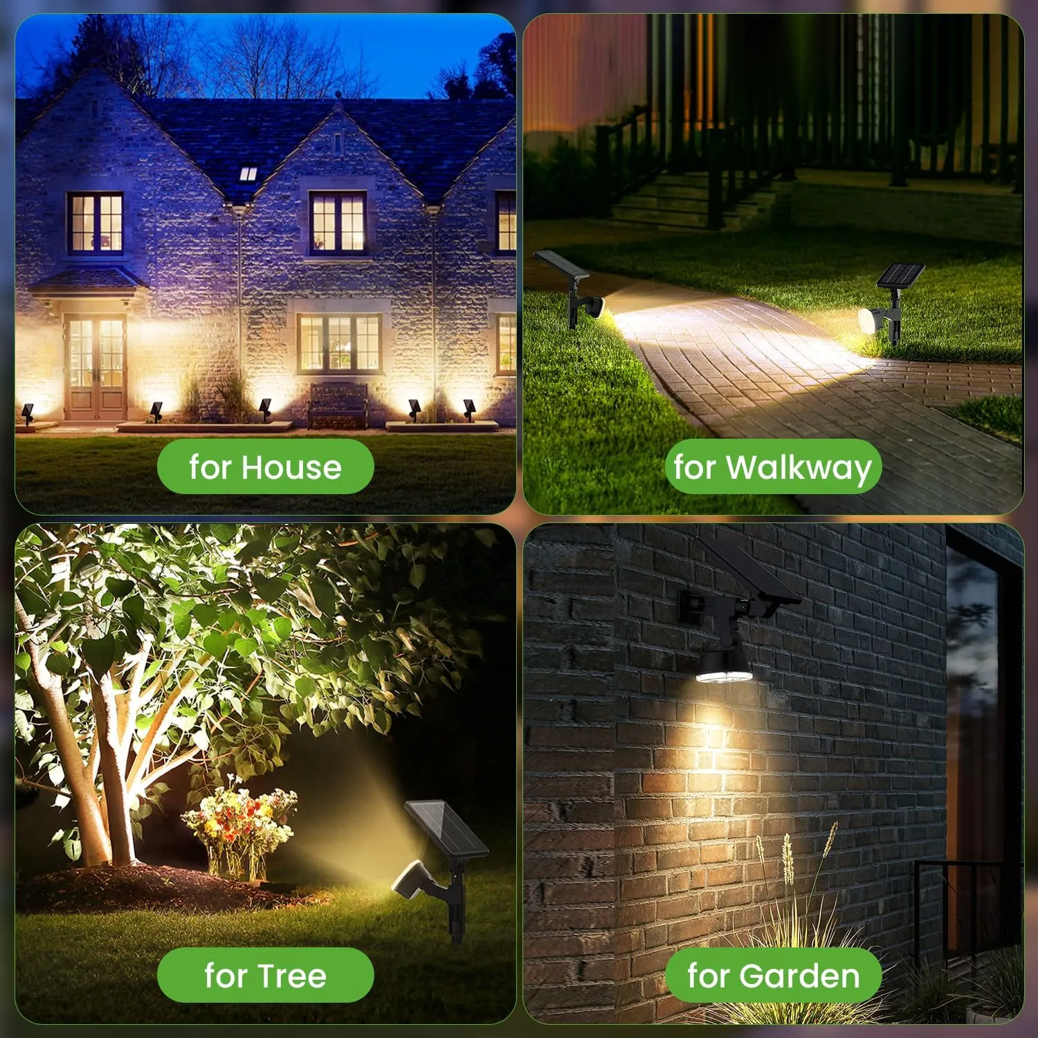 HIGH-Power Solar Spot Lights - 4 Pack, 36 LED/3 Modes/360, Auto On/Off, IP67 Waterproof, 2-in-1 Wall Lights for Outdoor Tree Garden Pathway