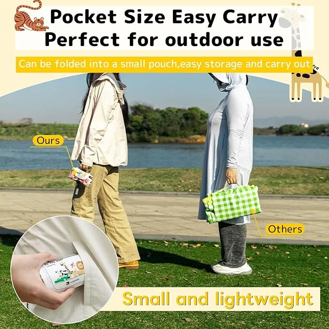 HIKEMAN Pocket Picnic Blanket Beach Blanket - Mini Waterproof Camping Blanket,Lightweight Outdoor Blanket with Hand Strap for Picnics Beach Hiking Camping Travel (Animal Type, S)